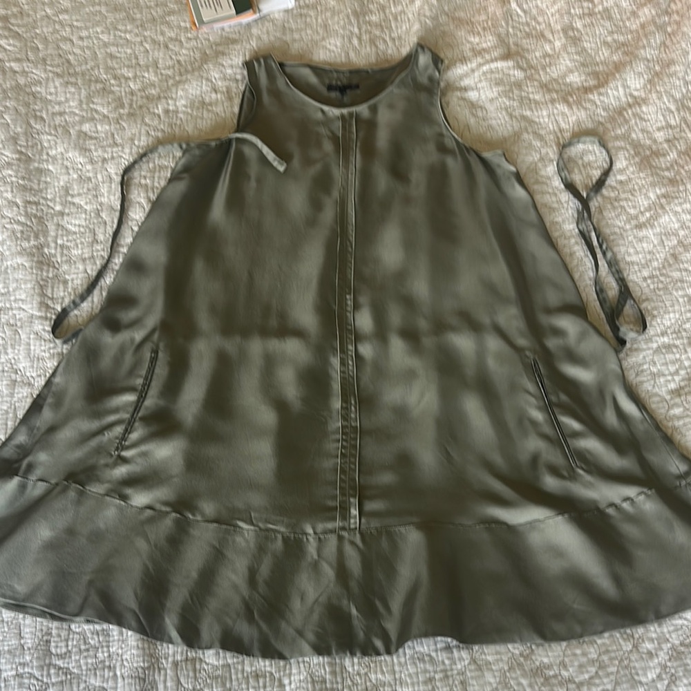 Rag & Bone Green Asymmetrical Tie Front Tank Top